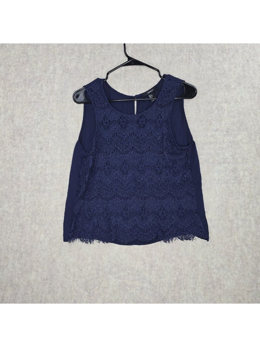 Forever 21 Women’s Sleeveless Lace Navy Blue Blouse Large Soft Polyester